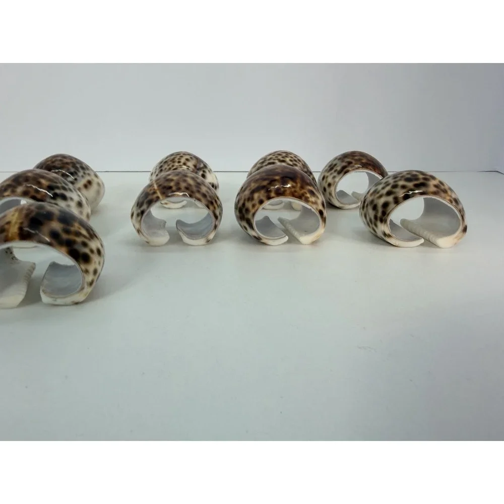 9 Tiger Cowrie Shell Napkin Rings Nautical‎ Beach Vintage House Coastal Decor